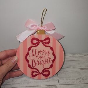 Merry and Bright Pink Holiday Ornament Wall Hanging
